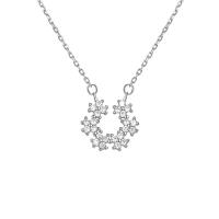 Zircon cubique Micro Pave collier en argent sterling, Argent sterling 925, avec 2inch chaînes de rallonge, fleur, Placage, Chaîne transversale & pavé de micro zircon & pour femme, plus de couleurs à choisir Environ 15.7 pouce, Vendu par PC