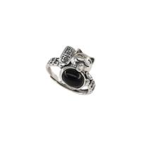 Anillo de Plata Ley, Plata de ley 925, con Ágata negra, Gato de la fortuna, chapado en color de plata antigua, ajustable & para mujer, 14.7mm, tamaño:8, Vendido por UD