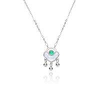 Zircon cubique Micro Pave collier en argent sterling, argent sterling 925, avec coquille blanche & résine, avec 2inch chaînes de rallonge, Placage, chaîne ovale & pavé de micro zircon & pour femme, plus de couleurs à choisir Environ 15.7 pouce, Vendu par PC