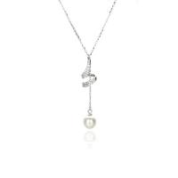 Zircon cubique Micro Pave collier en argent sterling, argent sterling 925, avec Shell Pearl, avec 2inch chaînes de rallonge, Placage, Chaîne transversale & pavé de micro zircon & pour femme, plus de couleurs à choisir Environ 15.7 pouce, Vendu par PC