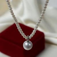 Collier de chaîne en laiton de perles d'eau douce, perle d'eau douce cultivée, avec laiton, avec 5cm chaînes de rallonge, bijoux de mode & pour femme, blanc, 4-5mm,12-13mm Environ 39 cm, Vendu par PC