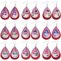 Pendientes de Navidad, Cuero de PU, con Lentejuelas & fundición, Gota, estampado, Diseño de Navidad & Joyería & diferentes patrones para la opción & para mujer, más colores para la opción, 38x78mm, Vendido por Par