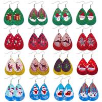 Pendientes de Navidad, Cuero de PU, con Lentejuelas & fundición, Gota, estampado, Diseño de Navidad & Joyería & diferentes patrones para la opción & para mujer, más colores para la opción, 38x78mm, Vendido por Par