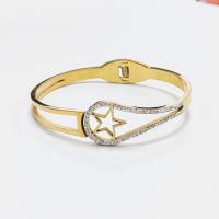 Stainless Steel Bangle, 304 Stainless Steel, plated, fashion jewelry & for woman & with rhinestone, golden, 17mm, Inner Approx 58mm 