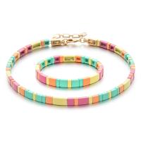 Fashion Zinc Alloy Jewelry Sets, bracelet & necklace, Square, porcelain enamel & Bohemian style & for woman 