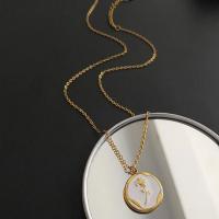 Collier de bijoux de titane, Acier titane, avec 5CM chaînes de rallonge, Placage de couleur d'or, bijoux de mode & pour femme & émail, blanc Environ 41 cm, Vendu par PC