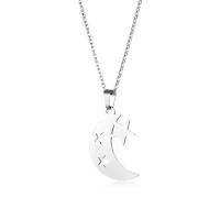 Cubic Zirconia Stainless Steel Necklace, 304 Stainless Steel, with 5CM extender chain, Moon and Star, polished, fashion jewelry & for woman & hollow Approx 45 cm 