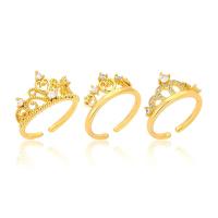 Cubic Zirconia Micro Pave Brass Finger Ring, Crown, real gold plated & micro pave cubic zirconia, gold, 20mm 