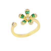 Cubic Zirconia Micro Pave Brass Finger Ring, Flower, real gold plated, micro pave cubic zirconia & for woman 23mm 