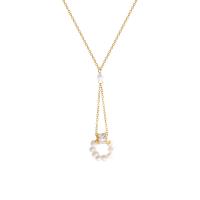 Collier de bijoux de titane, Acier titane, avec perle de plastique, avec 5.2cm chaînes de rallonge, Plaqué d'or, bijoux de mode & pour femme & avec zircone cubique, doré .1 cm, Vendu par PC