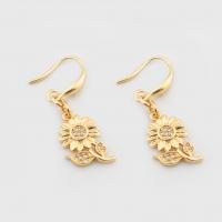 Silver Earring Zircon pavent Sterling, Argent sterling 925, Tournesol, Placage de couleur d'or, bijoux de mode & pavé de micro zircon & pour femme Vendu par paire