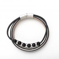 PU Leather Cord Bracelets, with Natural Stone & 304 Stainless Steel, handmade, multilayer & for man 