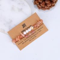 Pulseras de ágata, Sun Agate, con plástico recubierto de cobre & metal & Acrílico, hecho a mano, 2 piezas & Joyería & elástico & para mujer, longitud:aproximado 18 cm, Vendido por Set