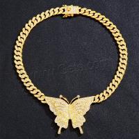 Collar de aleación de cinc con diamantes de imitación, aleación de zinc, Mariposa, chapado en color dorado, Joyería & unisexo, más colores para la opción, 54x66mm, longitud:aproximado 18 Inch, Vendido por UD