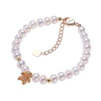 Kultivierten Süßwasser Perle Messing Armband, mit Natürliche kultivierte Süßwasserperlen, mit Verlängerungskettchen von 4CM, goldfarben plattiert, Modeschmuck & verschiedene Stile für Wahl & für Frau, weiß, Länge:ca. 16 cm, verkauft von PC