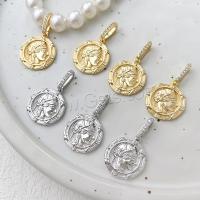 Rhinestone Brass Pendants, Round, plated, DIY & with rhinestone 