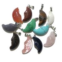 Gemstone Jewelry Pendant, Iron, with Gemstone, Moon, DIY, Random Color 