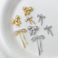 Brass Earring Stud Component, Bowknot, plated, DIY & micro pave cubic zirconia 