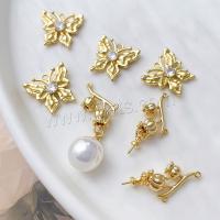 Brass Earring Stud Component, plated, DIY & micro pave cubic zirconia, gold 