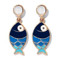 boucle d'oreille de goutte en Zinc Alloy et Émail  , alliage de zinc, poisson, Placage de couleur d'or, bijoux de mode & pour femme & émail, multicolore Vendu par paire