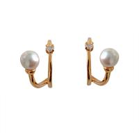 Brass Earring Clip, with Plastic Pearl, Plating champagne gold, fashion jewelry & for woman & with rhinestone 