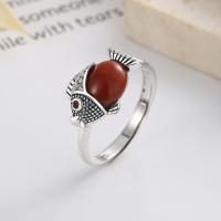 Anillo de Plata Ley, Plata de ley 925, con Yunnan Red Agate, Pez, Acabado antiguo, Joyería & para mujer, 11mm, Vendido por UD