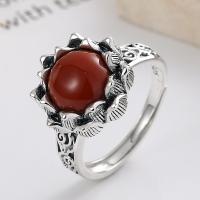 Anillo de Plata Ley, Plata de ley 925, con Yunnan Red Agate, Flor, Acabado antiguo, Joyería & para mujer, 14mm, Vendido por UD