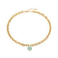 Collier Evil Eye bijoux, Acier inoxydable 304, avec 2.17inch chaînes de rallonge, Plaqué or 18K, bijoux de mode & pour femme & émail, doré, 12.8mm Environ 16.14 pouce, Vendu par PC