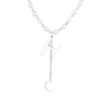 Sterling Silver Jewelry Necklace, 925 Sterling Silver, with Plastic Pearl, with 1.97inch extender chain, Alphabet Letter, Antique finish, fashion jewelry & for woman Approx 12.3 Inch 