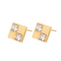 Stainless Steel Stud Earring, 304 Stainless Steel, Vacuum Ion Plating, fashion jewelry & for woman & with rhinestone, golden 