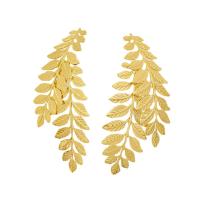 Boucle d'oreille de goutte en fer, feuille, Placage de couleur d'or, bijoux de mode & pour femme Vendu par paire