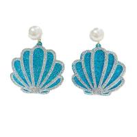 Acrylic Drop Earring, with Sequins & Plastic Pearl, Shell, fashion jewelry & for woman, blue 