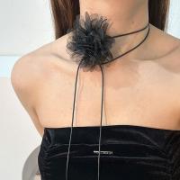 Mode Choker Halskette, Stoff, mit Wachsschnur, Blume, Modeschmuck, keine, 91x91mm, verkauft von PC