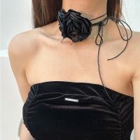 Mode Choker Halskette, Stoff, mit Wachsschnur, Blume, Modeschmuck, keine, 91x91mm, verkauft von PC