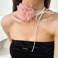 Mode Choker Halskette, Stoff, mit Wachsschnur, Blume, Modeschmuck, keine, 91x91mm, verkauft von PC