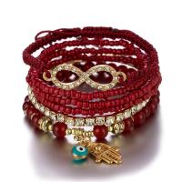 Wrap Bracelets, Acrylic, with Elastic Thread & Zinc Alloy, 6 pieces & Bohemian style & for woman & with rhinestone Approx 18 cm 