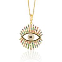 Collier Evil Eye bijoux, laiton, avec 5cm chaînes de rallonge, Plaqué d'or, pavé de micro zircon & pour femme, Or cm, Vendu par PC