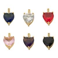 Pendentifs en laiton zircon cubique (CZ), coeur, Placage de couleur d'or, bijoux de mode & DIY & pavé de micro zircon & pour femme & avec zircone cubique, plus de couleurs à choisir Environ 2mm, Vendu par PC