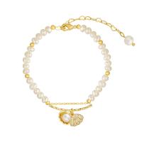 Zink Legierung Perlen Armbänder, Natürliche kultivierte Süßwasserperlen, mit Zinklegierung, goldfarben plattiert, Modeschmuck & für Frau, zwei verschiedenfarbige, Länge:20-23 cm, verkauft von Strang