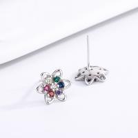 Silver Earring Zircon pavent Sterling, Argent sterling 925, fleur, bijoux de mode & pavé de micro zircon & pour femme Vendu par paire