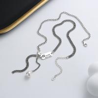 Sterling Silver Jewelry Necklace, 925 Sterling Silver, with Plastic Pearl, with 1.97inch extender chain, Antique finish, fashion jewelry & for woman Approx 15.75 Inch 