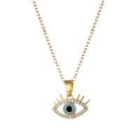 Collier Evil Eye bijoux, Acier inoxydable 304, avec 1.97inch chaînes de rallonge, Placage sous vide, bijoux de mode & pavé de micro zircon & pour femme, doré Environ 15.75 pouce, Vendu par brin