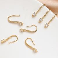 Brass Hook Earwire, Teardrop, plated, DIY & micro pave cubic zirconia, golden 