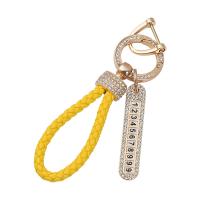 PU Leather Key Chain, with Zinc Alloy, Unisex & woven pattern & micro pave rhinestone 