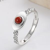 Anillo de Plata Ley, Plata de ley 925, con Yunnan Red Agate, Lingote, Acabado antiguo, Joyería & para mujer, 6.5mm, Vendido por UD