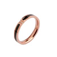 Anillo de dedo de acero Titanium de, Partículas de acero, Recubrimiento iónico al vacío, unisexo & diverso tamaño para la opción & con diamantes de imitación, color de rosa dorada, 3x2mm, Vendido por UD