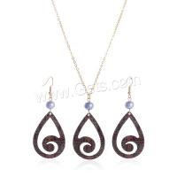 Schmuck Geschenk Sets, Acryl, Ohrring & Halskette, mit Kunststoff Perlen, mit Verlängerungskettchen von 5.5CM, Tropfen, Drucken, Modeschmuck & für Frau, gemischte Farben, 34x73mm, Länge:ca. 62 cm, verkauft von setzen