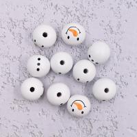 Dyed Wood Beads, Christmas Design & DIY white, 20mm 