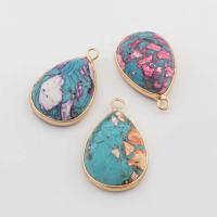 Impression Jasper Pendants, with Brass, Teardrop, gold color plated, fashion jewelry & DIY 