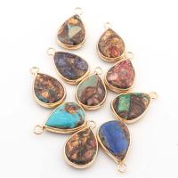 Impression Jasper Pendants, with Brass, Teardrop, gold color plated, fashion jewelry & DIY 